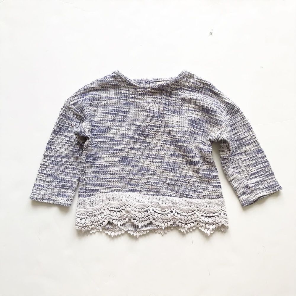 NEXT blue/white crochet hem top EUC 18-24 months